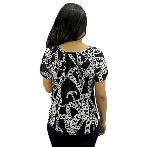 Nautical Faux Button Down Anchor Chain Blouse - Picture 3 of 3